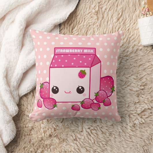 かわいいのいちごが付いているかわいいピンクのミルクのカートン クッション (ブランケット)