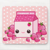 かわいいのいちごが付いているかわいいピンクのミルクのカートン マウスパッド (正面)