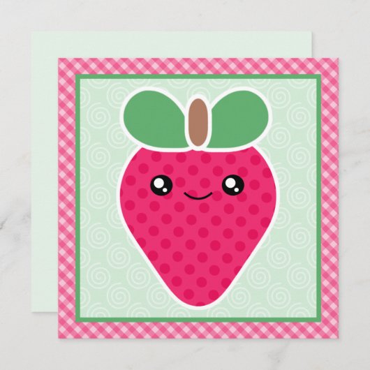 かわいいのいちごのバースデーパーティ招待状 招待状 (正面/裏面)
