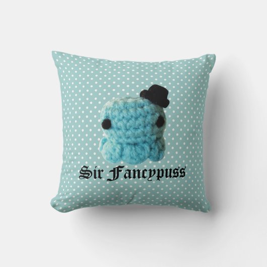 かわいいのかわいいかぎ針編みのAmigurumiのタコのシルクハットの青 クッション (正面)