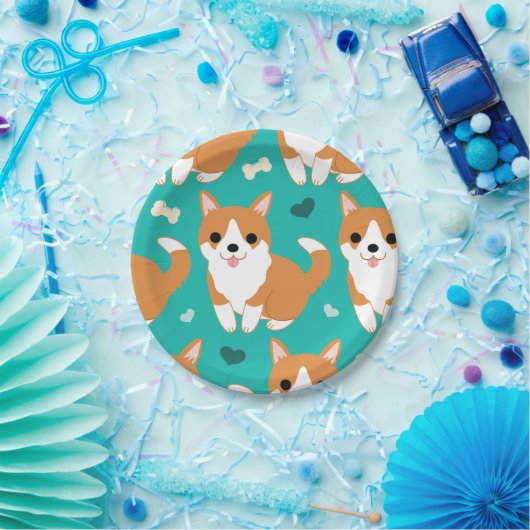 かわいいのかわいいコーギー犬のシンプルなイラストレーションパターン ペーパープレート (パーティー)