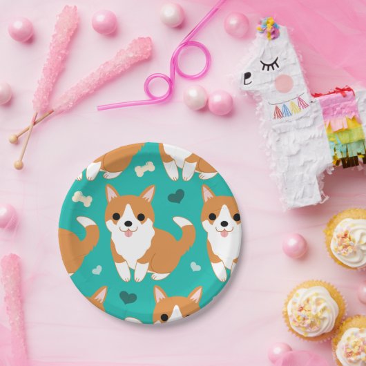 かわいいのかわいいコーギー犬のシンプルなイラストレーションパターン ペーパープレート (パーティー)