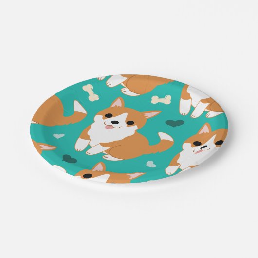 かわいいのかわいいコーギー犬のシンプルなイラストレーションパターン ペーパープレート (アングル)