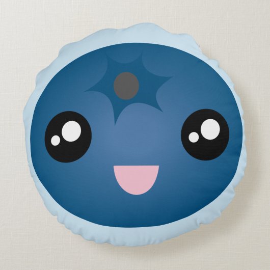 かわいいのかわいく幸せな顔の青い果実Emoji ラウンドクッション (裏面)