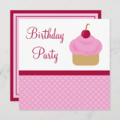 かわいいのさくらんぼのカップケーキのバースデーパーティ招待状 招待状 (正面/裏面)