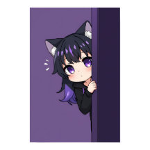 かわいいのぞきネコちびキャラ 紫色の猫娘