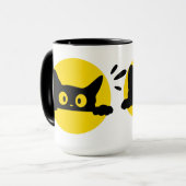 かわいいのぞき見黒猫黄色円形ツートン・マグカップ マグカップ (正面左)