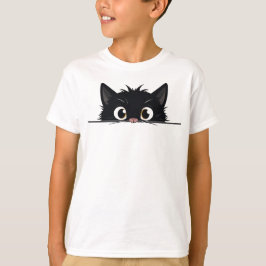 かわいいのぞき込み黒猫 Tシャツ