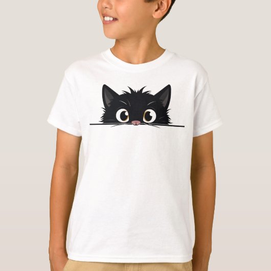 かわいいのぞき込み黒猫 Tシャツ (正面)