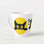 かわいいのぞき黒猫黄色円ラテマグ カフェラテマグ (左アングル)