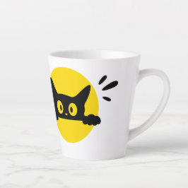 かわいいのぞき黒猫黄色円ラテマグ カフェラテマグ