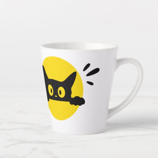 かわいいのぞき黒猫黄色円ラテマグ カフェラテマグ (右)