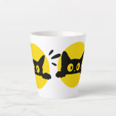かわいいのぞき黒猫黄色円ラテマグ カフェラテマグ (正面)