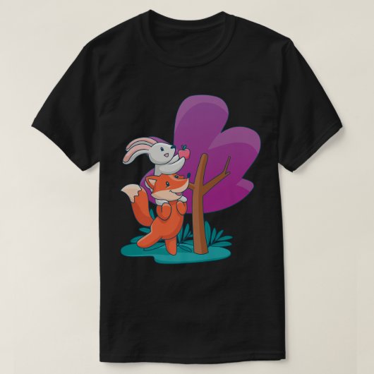 かわいいのとバニーがリンゴを取り出す Tシャツ (デザイン正面)