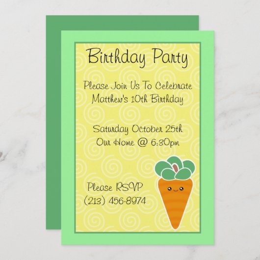 かわいいのにんじんのバースデーパーティ招待状 招待状 (正面/裏面)