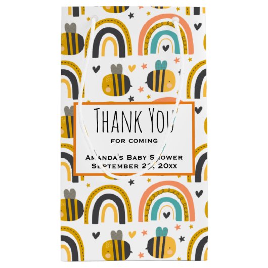 かわいいのまわりにと虹のパターンありがとう スモールペーパーバッグ (裏面)