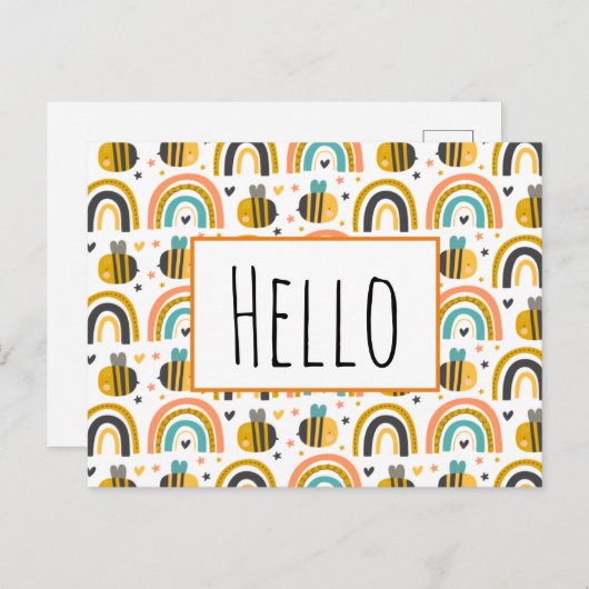 かわいいのまわりにと虹のパターンこんにちは ポストカード (正面/裏面)