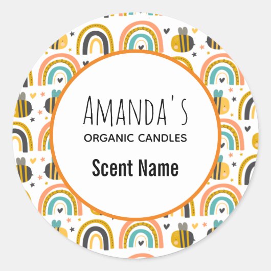 かわいいのまわりにと虹のパターンろうそく ラウンドシール (正面)