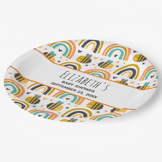 かわいいのまわりにと虹のパターン赤ちゃんシャワー ペーパープレート (アングル)