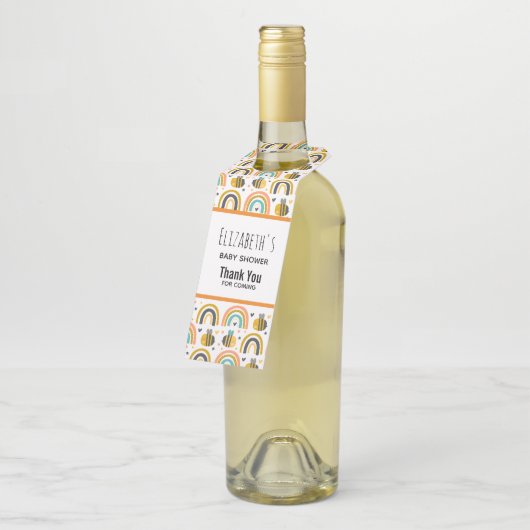 かわいいのまわりにと虹のパターン赤ちゃんシャワー ボトルネックタグ (アングル)