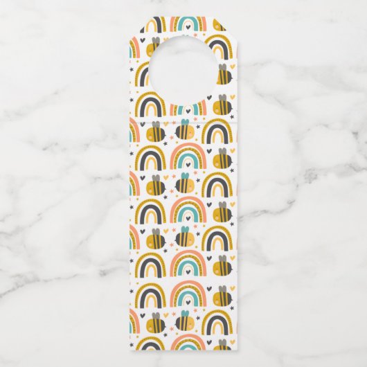 かわいいのまわりにと虹のパターン赤ちゃんシャワー ボトルネックタグ (裏面)