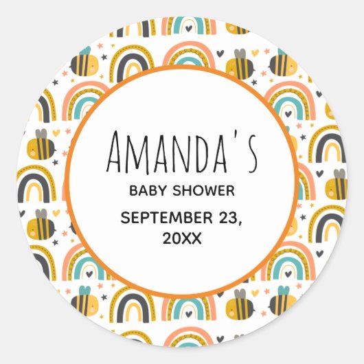 かわいいのまわりにと虹のパターン赤ちゃんシャワー ラウンドシール (正面)