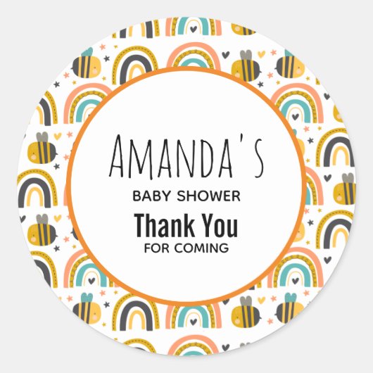 かわいいのまわりにと虹のパターン赤ちゃんシャワー ラウンドシール (正面)