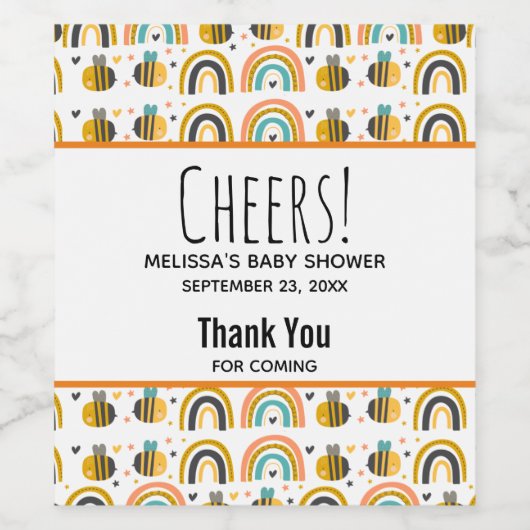 かわいいのまわりにと虹のパターン赤ちゃんシャワー ワインラベル (シングルラベル)