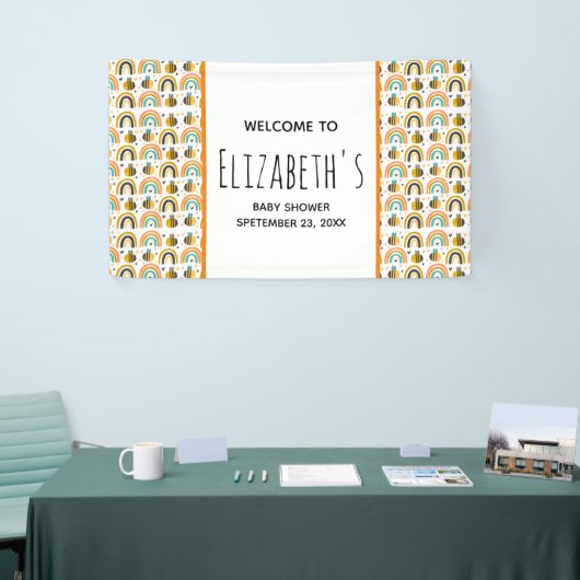 かわいいのまわりにと虹のパターン赤ちゃんシャワー 横断幕 (トレードショー)