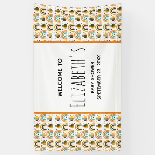 かわいいのまわりにと虹のパターン赤ちゃんシャワー 横断幕 (縦)