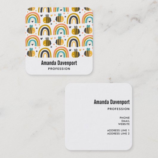 かわいいのまわりにと虹のパターン スクエア名刺 (正面/裏面)