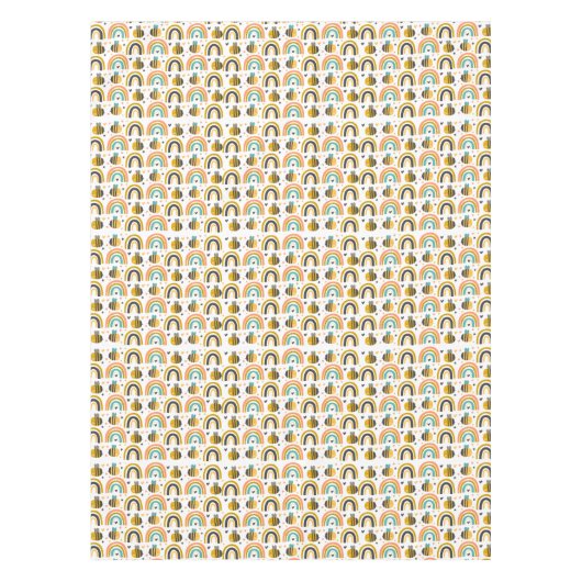 かわいいのまわりにと虹のパターン テーブルクロス (正面)