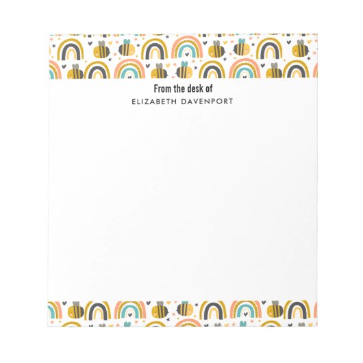 かわいいのまわりにと虹のパターン ノートパッド (正面)