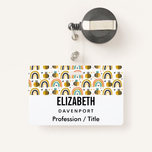 かわいいのまわりにと虹のパターン バッジ (裏面リトラクタブル付き)