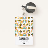 かわいいのまわりにと虹のパターン バッジ (裏面リトラクタブル付き)