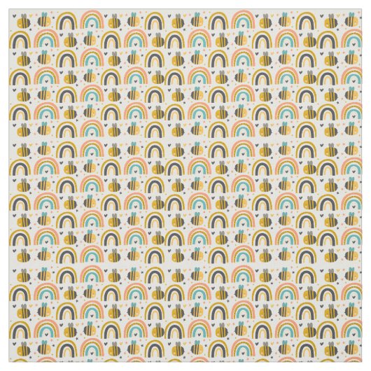かわいいのまわりにと虹のパターン ファブリック (見本)
