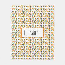 かわいいのまわりにと虹のパターン フリースブランケット