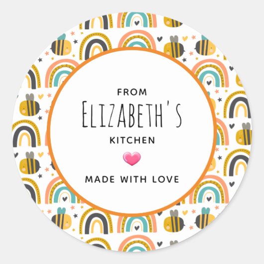 かわいいのまわりにと虹のパターン ラウンドシール (正面)