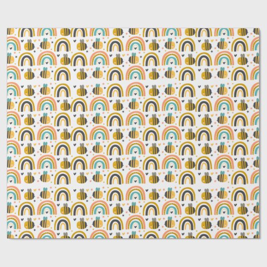 かわいいのまわりにと虹のパターン ラッピングペーパー (フラット)