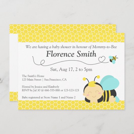 かわいいのまわりにのテーマ、男の子のベビーシャワー 招待状 (正面/裏面)