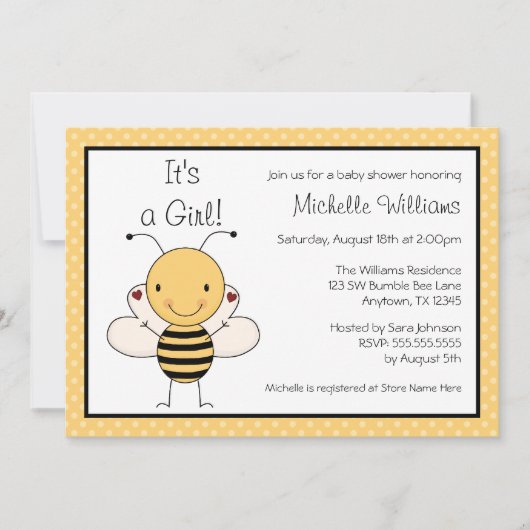 かわいいのまわりにの水玉模様のベビーシャワー 招待状 (正面)