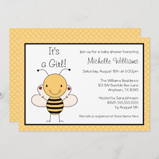 かわいいのまわりにの水玉模様のベビーシャワー 招待状 (正面/裏面)