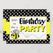 かわいいのまわりにイエロー&ブラックバースデーパーティー 招待状 (正面/裏面)