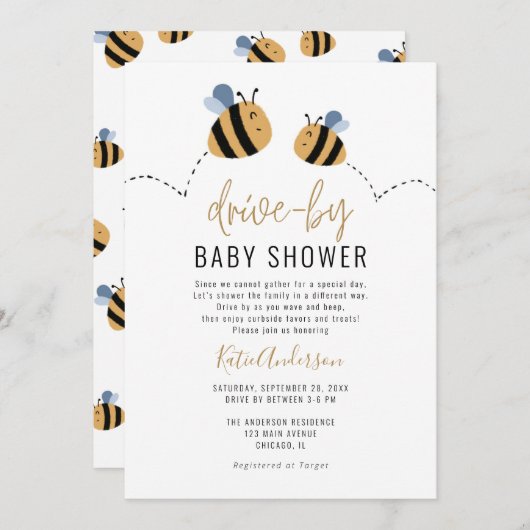 かわいいのまわりにドライブバイベビーシャワー 招待状 (正面/裏面)