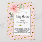 かわいいのまわりにピンクのひまわり赤ちゃんシャワー 招待状 (正面/裏面)