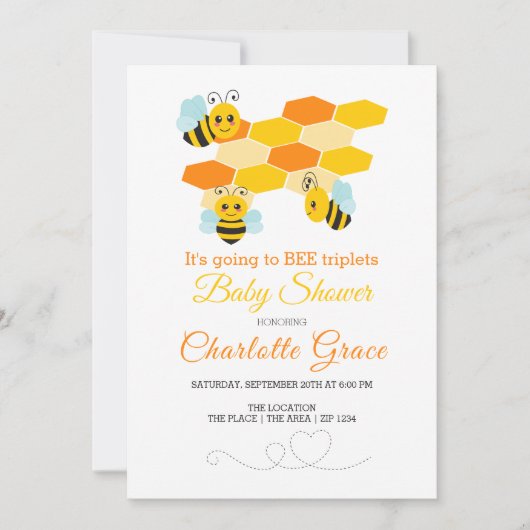 かわいいのまわりに三つ子パーソナライズされたの赤ちゃんシャワー 招待状 (正面)