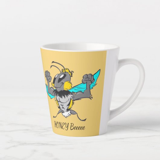 かわいいのまわりに漫画Cust.文字黄色のラテマグカップ カフェラテマグ (右)