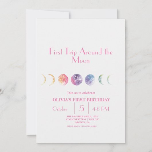 かわいいのまわりに第1回お月さま1回目の誕生日 招待状 (正面)