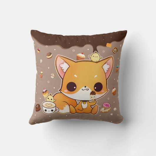 かわいいのアイスクリームを持つかわいいチビ(小さくかわいく書いた感じ)の孤 クッション (裏面)