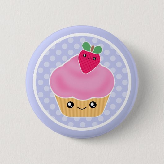 かわいいのカップケーキのいちご 缶バッジ (正面)